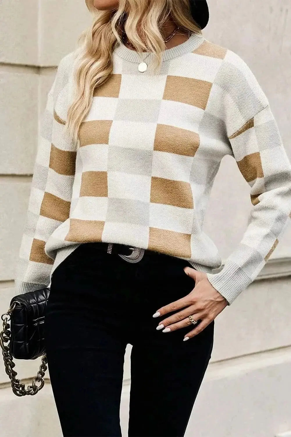 Color block knit sweater - round neck - Love Salve